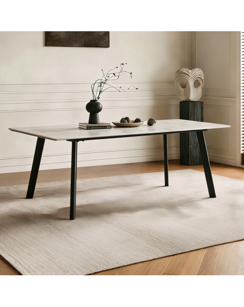 Tavolo Rettangolare Imperial 180x90 in Ceramica Effetto Marmo bianco Lucido e oro con Gambe in Metallo Nero