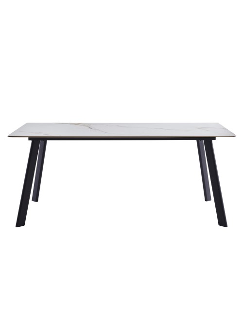 Tavolo Rettangolare Imperial 180x90 in Ceramica Effetto Marmo bianco Lucido e oro con Gambe in Metallo Nero