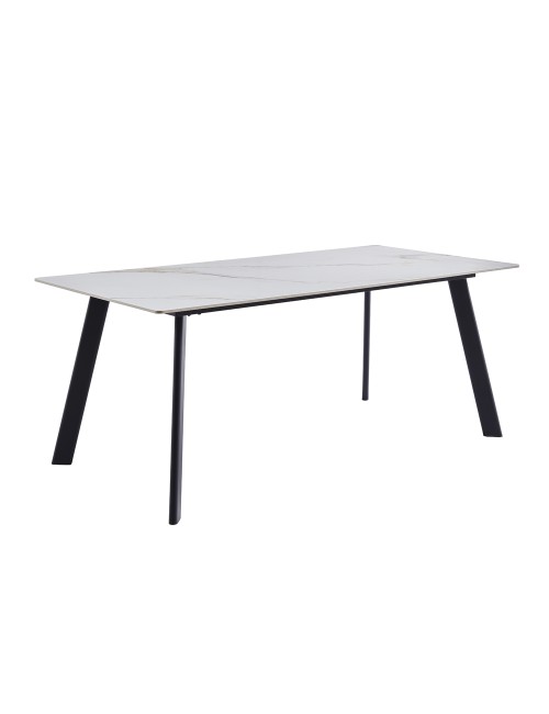 Tavolo Rettangolare Imperial 180x90 in Ceramica Effetto Marmo bianco Lucido e oro con Gambe in Metallo Nero