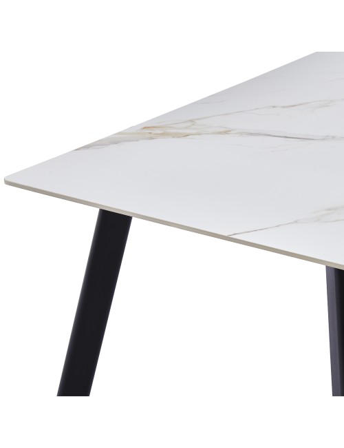 Tavolo Rettangolare Imperial 180x90 in Ceramica Effetto Marmo bianco Lucido e oro con Gambe in Metallo Nero