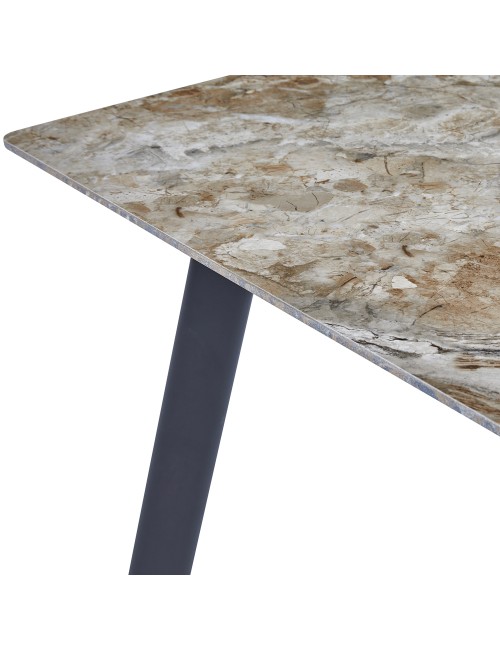 Tavolo Rettangolare Imperial 180x90 in Ceramica Effetto Marmo Senafe Brown Lucido con Gambe in Metallo Nero