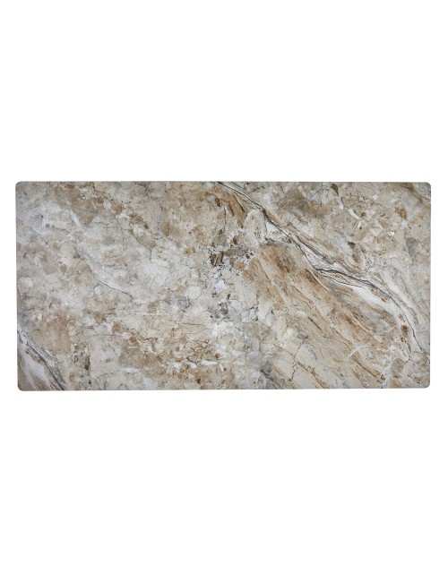 Tavolo Rettangolare Imperial 180x90 in Ceramica Effetto Marmo Senafe Brown Lucido con Gambe in Metallo Nero
