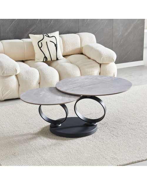 Tavolino Doppio Gleam in Ceramica Grigio Lucido con Struttura Nera – Set Moderno Salvaspazio