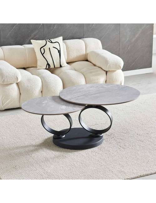 Tavolino Doppio Gleam in Ceramica Grigio Lucido con Struttura Nera – Set Moderno Salvaspazio