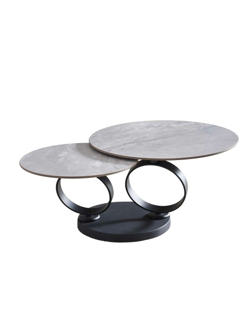 Tavolino Doppio Gleam in Ceramica Grigio Lucido con Struttura Nera – Set Moderno Salvaspazio