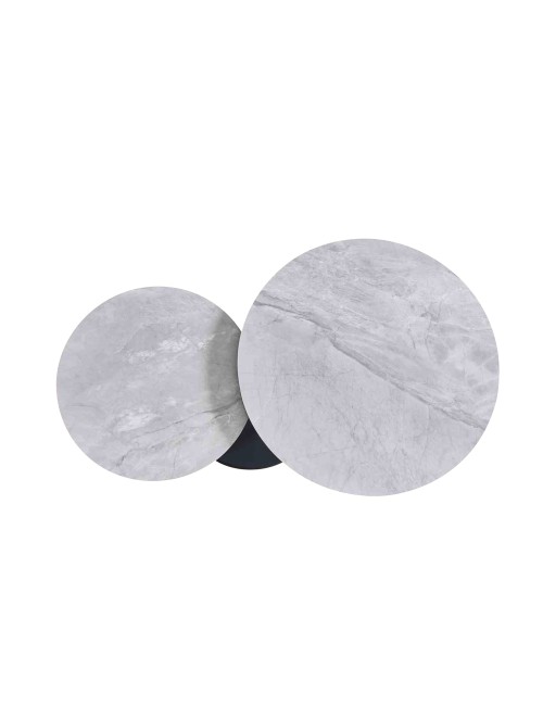 Tavolino Doppio Gleam in Ceramica Grigio Lucido con Struttura Nera – Set Moderno Salvaspazio