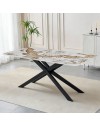 Tavolo Rettangolare Star 180x90 in Ceramica Effetto Marmo Bianco Pandora Brown Lucido con Struttura in Metallo Nero