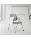 Sedia ufficio Loreto con tavolino ribaltabile schienale in rete grigio e gambe acciaio cromato