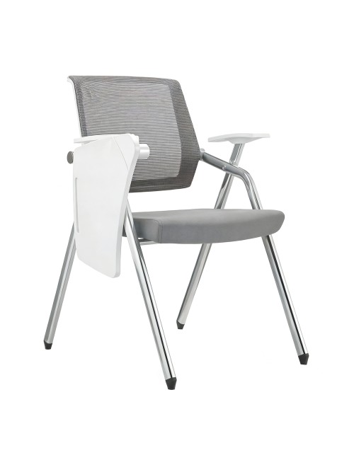 Sedia ufficio Loreto con tavolino ribaltabile schienale in rete grigio e gambe acciaio cromato