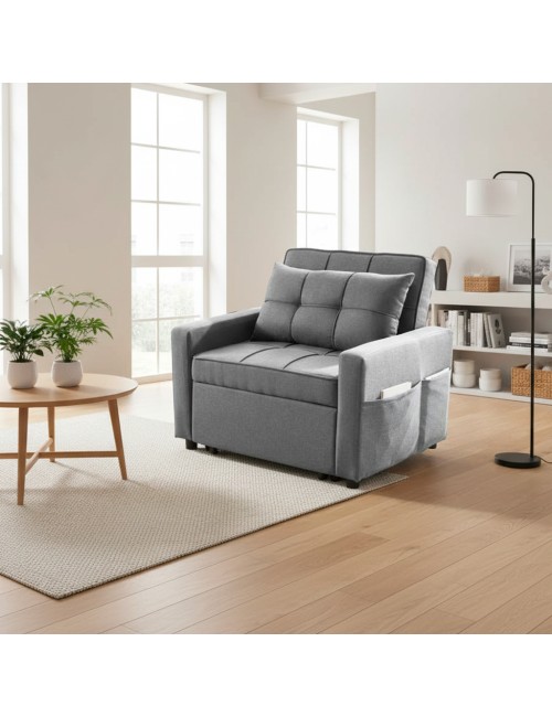 Poltrona Letto Miray in Tessuto Grigio con Seduta Trapuntata – Design Salvaspazio