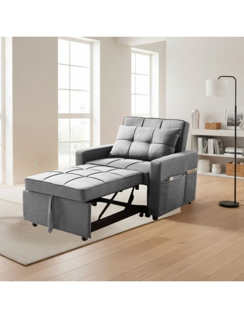 Poltrona Letto Miray in Tessuto Grigio con Seduta Trapuntata – Design Salvaspazio