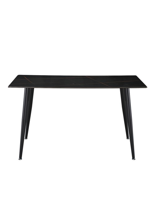 Tavolo da Pranzo Kilo 140×80 cm in Ceramica Effetto Marmo Nero con Venature Oro e Gambe Nere