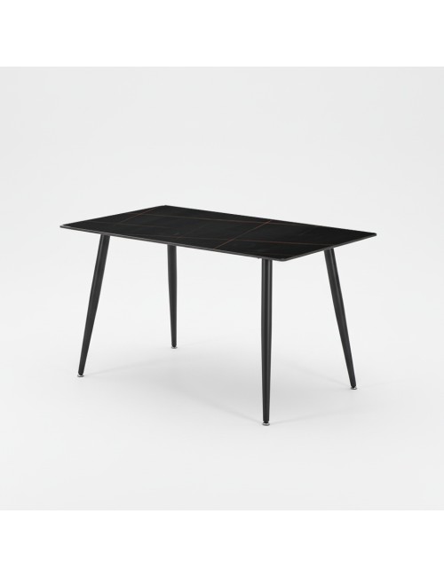 Tavolo da Pranzo Kilo 140×80 cm in Ceramica Effetto Marmo Nero con Venature Oro e Gambe Nere