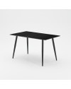 Tavolo da Pranzo Kilo 140×80 cm in Ceramica Effetto Marmo Nero con Venature Oro e Gambe Nere