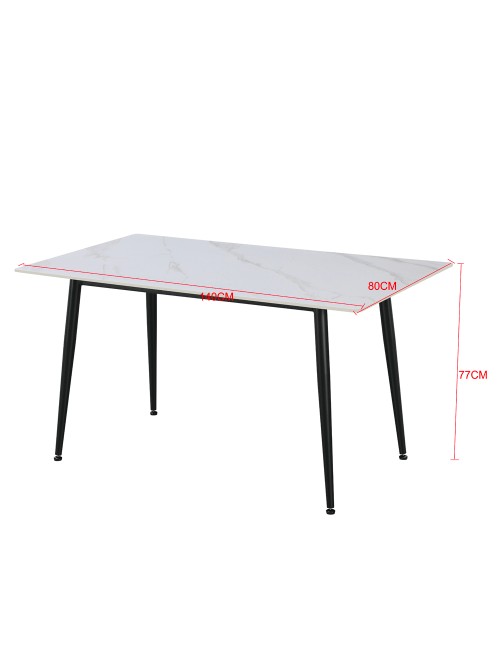 Tavolo da Pranzo Kilo 140×80 cm in Ceramica Effetto Marmo Nero con Venature Oro e Gambe Nere