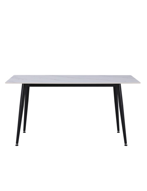 Tavolo da Pranzo Kilo 160×90 cm in Ceramica Effetto Marmo Bianco opaco e Gambe Nere