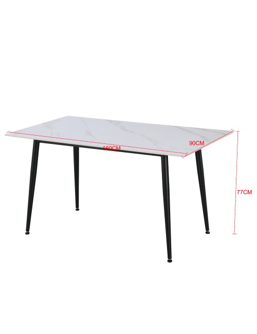 Tavolo da Pranzo Kilo 160×90 cm in Ceramica Effetto Marmo Bianco opaco e Gambe Nere