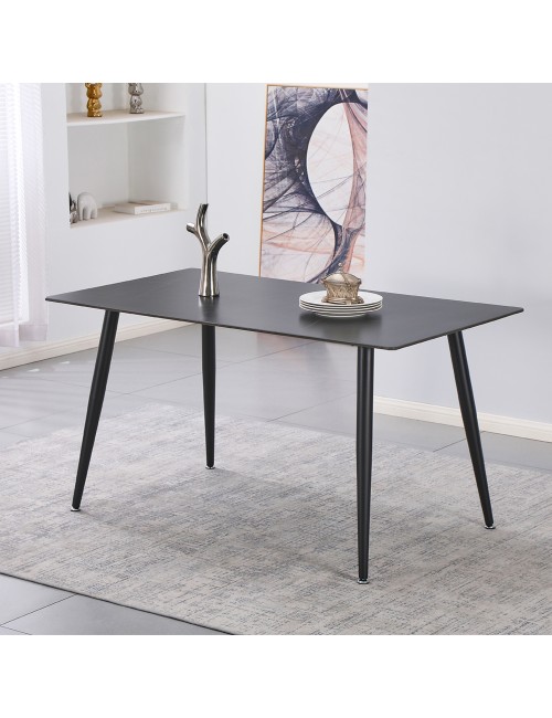 Tavolo da Pranzo Kilo 160×90 cm in Ceramica Effetto Marmo Nero con Venature Oro e Gambe Nere
