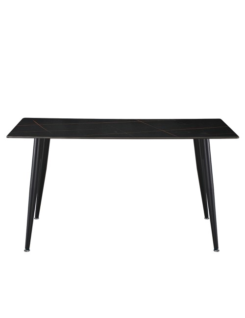 Tavolo da Pranzo Kilo 160×90 cm in Ceramica Effetto Marmo Nero con Venature Oro e Gambe Nere