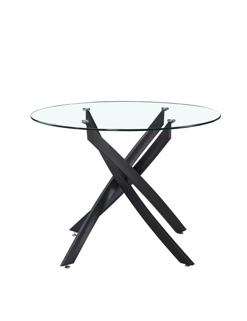 Tavolo Rotondo Peyton 100x100 cm in Vetro Temperato con Gambe Incrociate nere