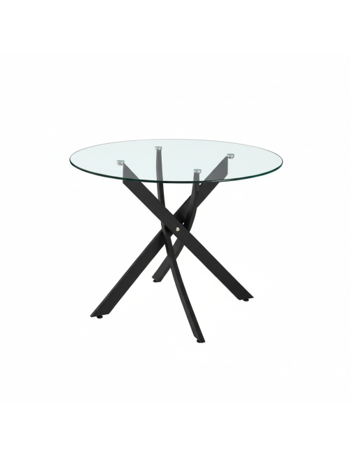 Tavolo Rotondo Peyton 100x100 cm in Vetro Temperato con Gambe Incrociate nere