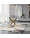 Tavolo Rotondo Peyton 100x100 cm in Vetro Temperato con Gambe Incrociate oro