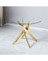 Tavolo Rotondo Peyton 100x100 cm in Vetro Temperato con Gambe Incrociate oro