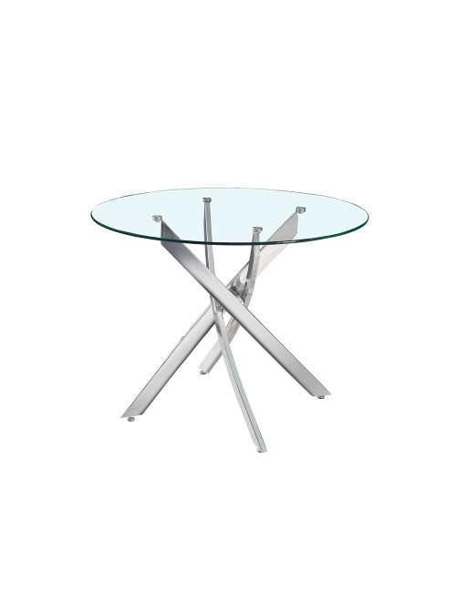 Tavolo Rotondo Peyton 130x130 cm in Vetro Temperato con Gambe Incrociate Cromate