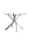 Tavolo Rotondo Peyton 130x130 cm in Vetro Temperato con Gambe Incrociate Cromate