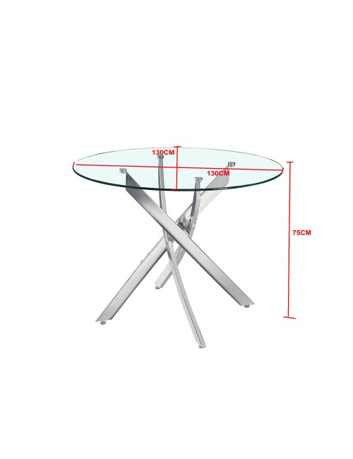 Tavolo Rotondo Peyton 130x130 cm in Vetro Temperato con Gambe Incrociate Cromate