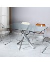 Tavolo da Pranzo Peyton 160×90 cm in Vetro Temperato con Gambe Incrociate Cromate