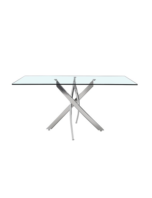 Tavolo da Pranzo Peyton 160×90 cm in Vetro Temperato con Gambe Incrociate Cromate