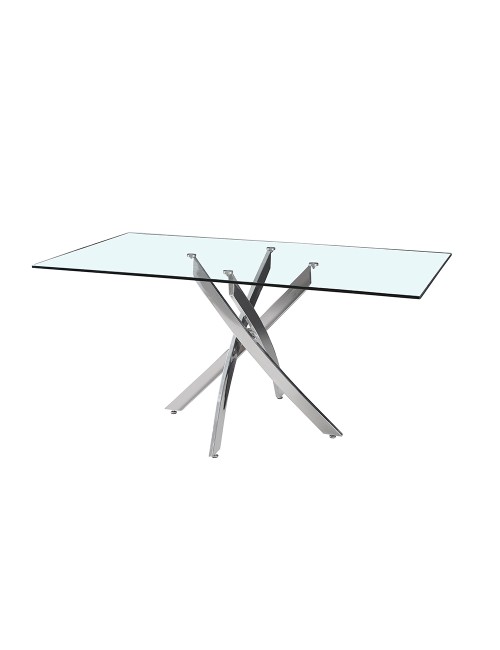 Tavolo da Pranzo Peyton 160×90 cm in Vetro Temperato con Gambe Incrociate Cromate