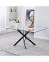 Tavolo da Pranzo Peyton 160×90 cm in Vetro Temperato con Gambe Incrociate Nere