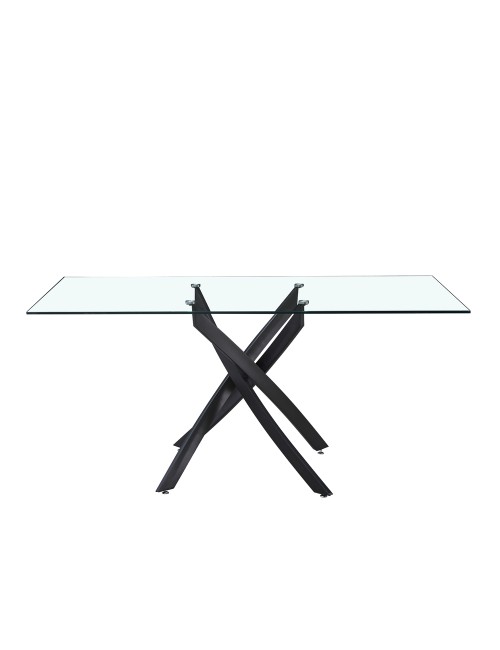 Tavolo da Pranzo Peyton 160×90 cm in Vetro Temperato con Gambe Incrociate Nere