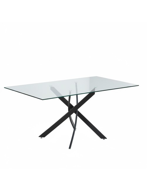 Tavolo da Pranzo Peyton 160×90 cm in Vetro Temperato con Gambe Incrociate Nere