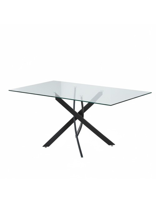 Tavolo da Pranzo Peyton 160×90 cm in Vetro Temperato con Gambe Incrociate Nere