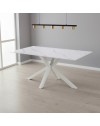 Tavolo da Pranzo Hunter 160×90 cm in Ceramica Effetto Marmo Bianco con Gambe Design Bianche