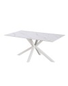 Tavolo da Pranzo Hunter 160×90 cm in Ceramica Effetto Marmo Bianco con Gambe Design Bianche