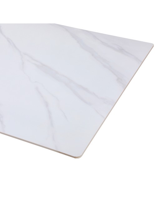 Tavolo da Pranzo Hunter 160×90 cm in Ceramica Effetto Marmo Bianco con Gambe Design Bianche
