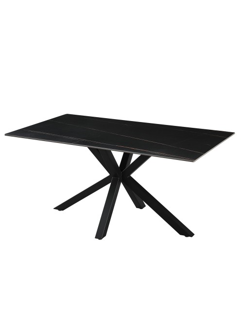 Tavolo da Pranzo Hunter 160×90 cm in Ceramica Effetto Marmo nero con Gambe Design nere