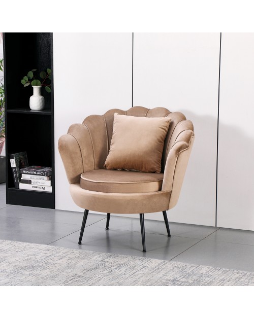 Poltrona Orel a Conchiglia in Velluto Beige – Design Elegante e Avvolgente
