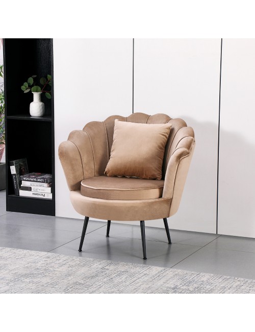 Poltrona Orel a Conchiglia in Velluto Beige – Design Elegante e Avvolgente