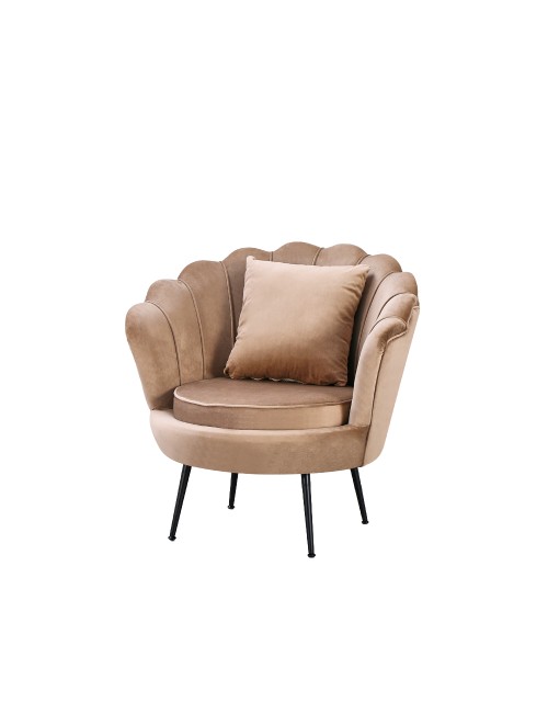 Poltrona Orel a Conchiglia in Velluto Beige – Design Elegante e Avvolgente