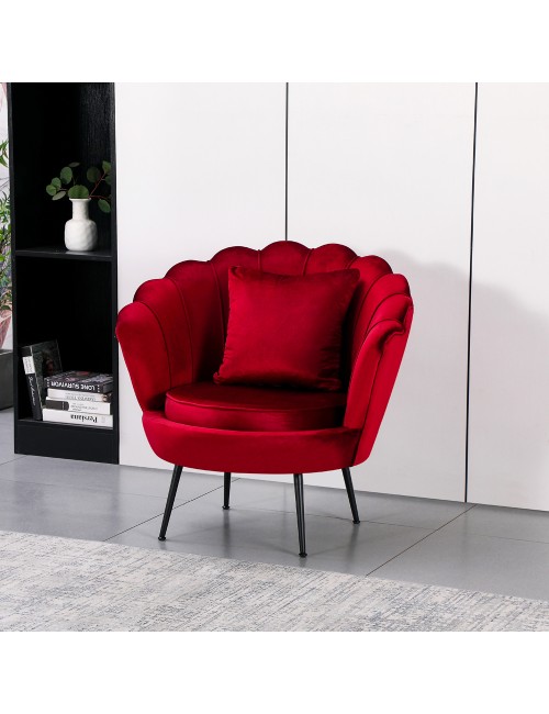 Poltrona Orel a Conchiglia in Velluto Rosso – Design Elegante e Avvolgente