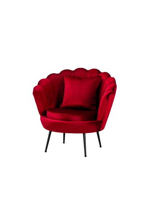Poltrona Orel a Conchiglia in Velluto Rosso – Design Elegante e Avvolgente