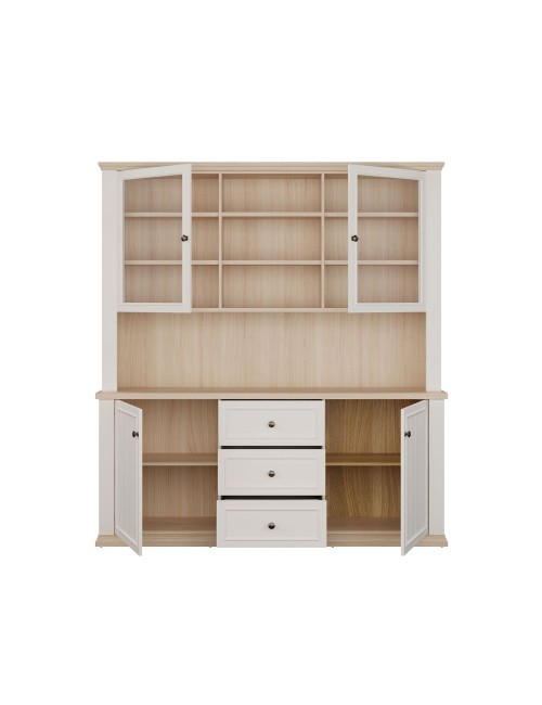 Vetrina Essenza 4 Ante, 3 Cassetti e Nicchie a Giorno bianco e Rovere – Stile Classico Moderno
