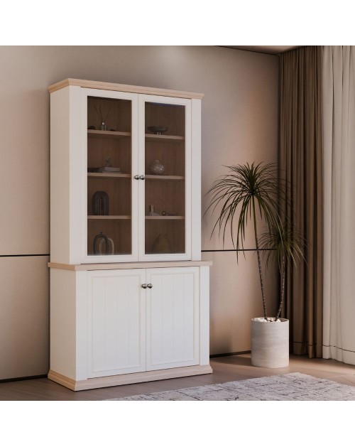 Vetrina Essenza 4 Ante Bianco e Rovere – Stile Classico Moderno
