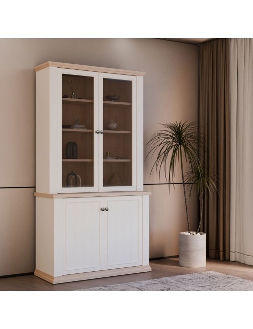 Vetrina Essenza 4 Ante Bianco e Rovere – Stile Classico Moderno
