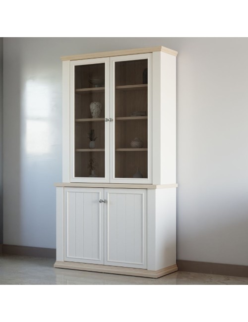 Vetrina Essenza 4 Ante Bianco e Rovere – Stile Classico Moderno